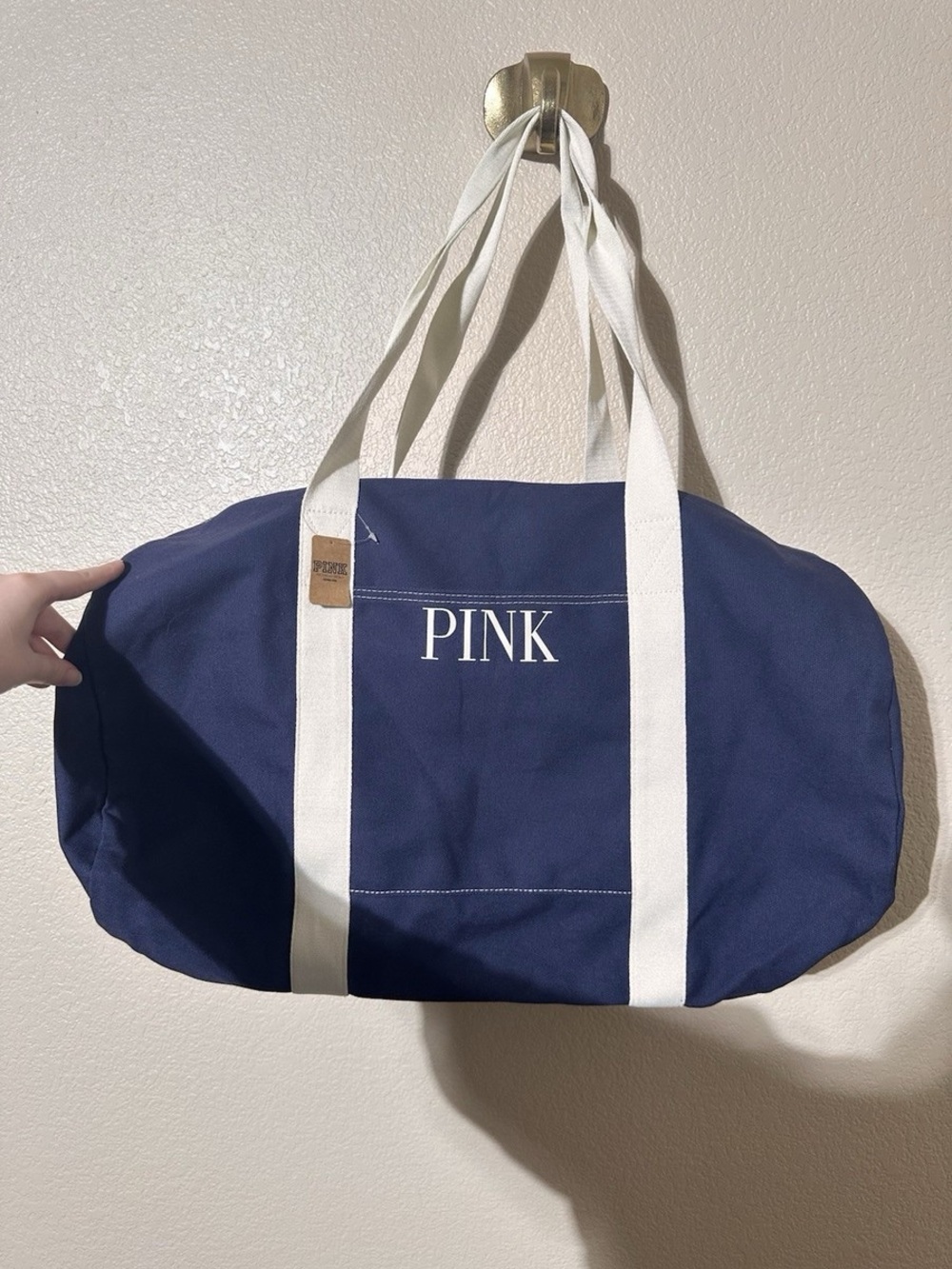 PINK Navy Canvas Backpack with White Logo